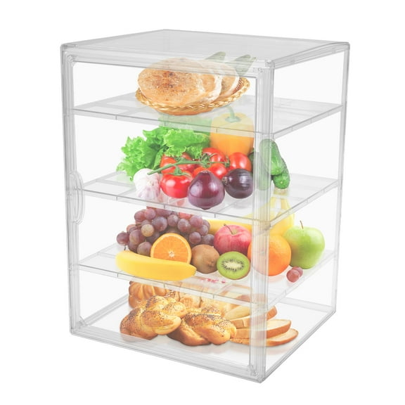Keyohome 4 Tier Bakery Cabinet Adjustable Detachable for Different Size of Baked Goods Highly Transparent Acrylic Bread Display Case with Magnetic Door
