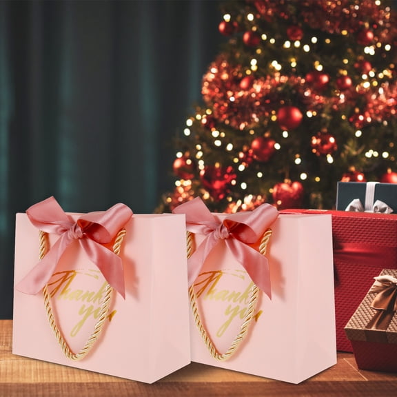 Keyohome 48Pcs Goodie Candy Bags Paper Treat Candy Bags Easy to Assemble Thank You Favor Bags Pretty Party Favor Bags with Ribbon Carrying Handle Suitable for Weddings Parties