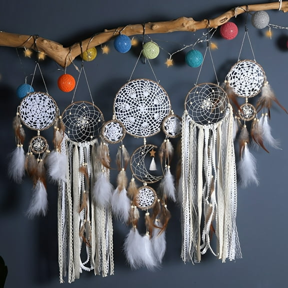 Keyohome 5 Pcs Dream Catcher Cotton Rope Dreamcatcher Moon and Sun Design Dream Catcher Wall Decor for Boys Girls Bedroom Home Decoration