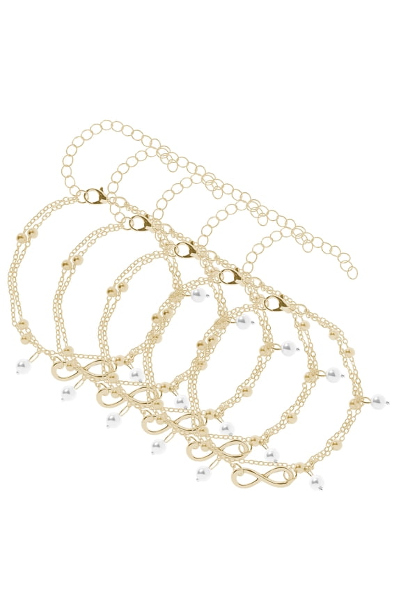 5Pcs Alloy Ankle Bracelet Figure of 8 Beach Anklet Double Layer Foot Chain Set Adjustable Foot Jewelry Unique for Women