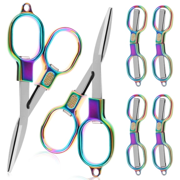 Keyohome 6Pcs Mini Folding Scissors Portable Small Stainless Steel Scissors Compact Travel Fishing Shears Pocket Shears for Cutting Tape Paper Fabric