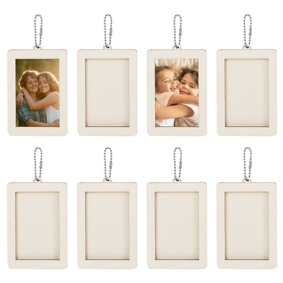 Keyohome 8Pcs Car Decor Hanging Photo Frame Lightweight Wooden Car Picture Holder Memorial Rear View Mirror Photo Frame Hanger for Ornament Festival Trip