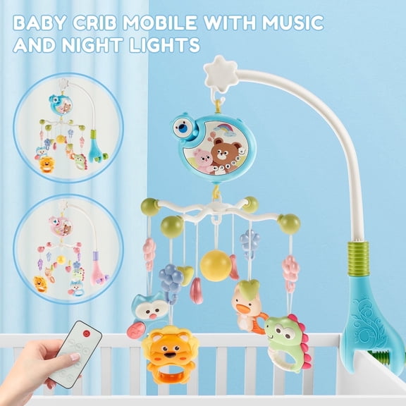 Keyohome Baby Crib Mobile Toys,Crib Music Mobile Hanging Toys,Hanging Rotating Rattles,with Light,for Unisex 1+ Years,18.89" x 15.74"
