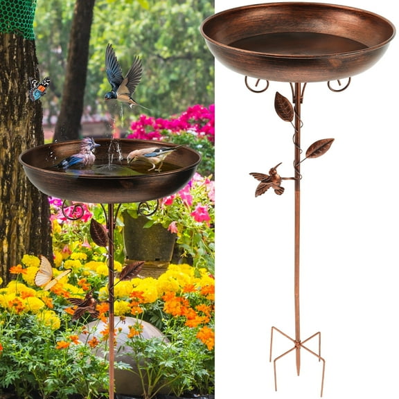 Keyohome Bird Bath,32" Vintage Freestanding Birdbaths Birdfeeder,Metal Bird Baths Feeder Bowl for Outdoors Garden Patio Yard Lawn Decor,Upgraded 5-Pronged Base (Antique Bronze)