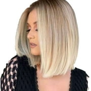 Keyohome Blonde Wig Bob Wig Short Straight Wigs For Women Short Human Hair Ladies Straight BOB Party Natural Light Gold for Women Party Daily Use