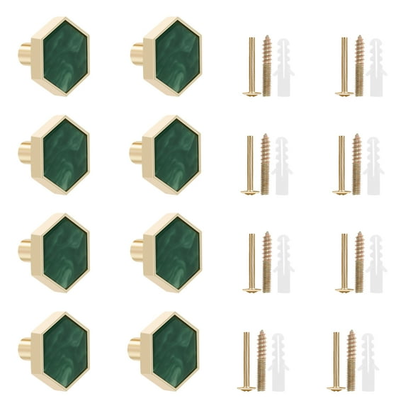 Keyohome Brushed Brass Hexagon Knobs Kit Easy to Install Solid Gold Cabinet Knobs Kit Elegant Dresser Pull Handles Practical Pretty Drawer Pulls Set for Bedrooms Kitchens