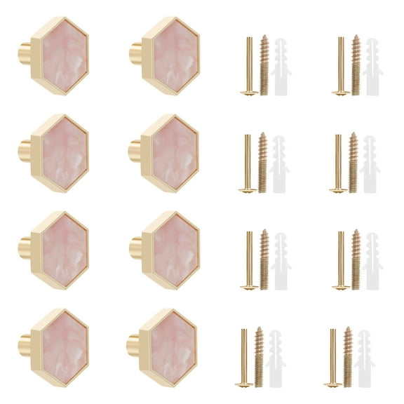 Keyohome Brushed Brass Hexagon Knobs Kit Easy to Install Solid Gold Cabinet Knobs Kit Elegant Dresser Pull Handles Practical Pretty Drawer Pulls Set for Bedrooms Kitchens