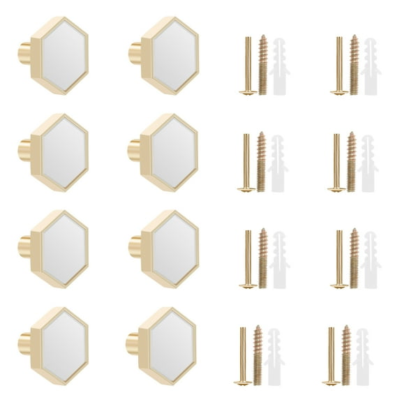 Keyohome Brushed Brass Hexagon Knobs Kit Easy to Install Solid Gold Cabinet Knobs Kit Elegant Dresser Pull Handles Practical Pretty Drawer Pulls Set for Bedrooms Kitchens
