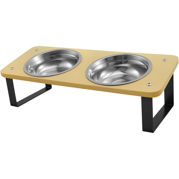 Keyohome Cat Food Bowls With Iron Wood Stand Detachable 15 Degree Tilted Elevated Cat Bowls for Pet Dog Easy to Clean Smooth Edge Raised Cat Bowls for Food and Water