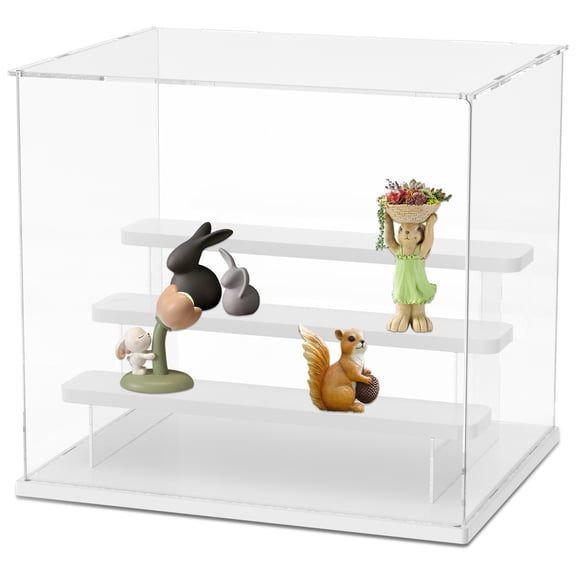 Keyohome Clear Acrylic Display Case with Self Assembly Ladder Inside Dustproof Protection Showcase for Handmade Toy Collection