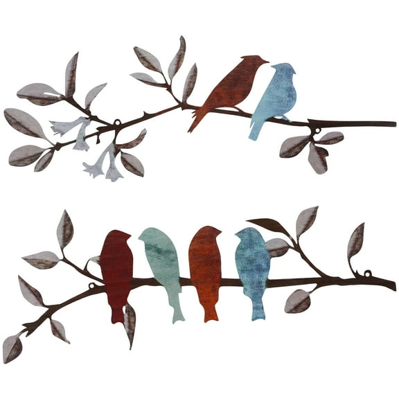 Keyohome Metal Bird Wall Art Decor Birds on The Branch Decor Metal Sculpture Silhouette Ornament Branch Wall Hanging Sign for Balcony Garden Home,2Pcs,Colorful