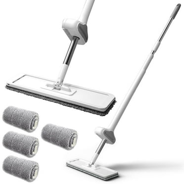 Keyohome Microfibre Floor Mop,Flat Mop for Walls Cleaning,Dust Mops with 4 Washable Pads for Home,Long Handle,50",Gray