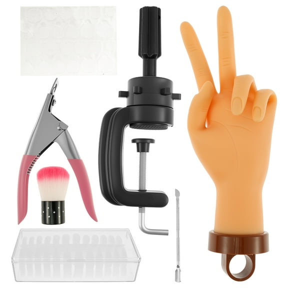 Keyohome Nail Practice Hand with Clamp Holder Bendable Nail Training Hand Portable Manicure Practice Kit Practical Manicure Training Kit for Manicurist Home