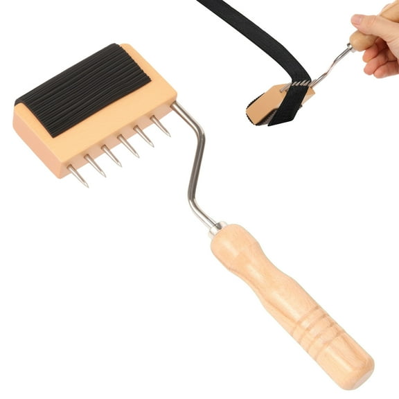 Keyohome Professional Wood Handle Webbing Puller Stretcher With Six Pin Non Slip Grip Upholstery Repair Tool With Plenty of Leverage for Belt Leather Canvas