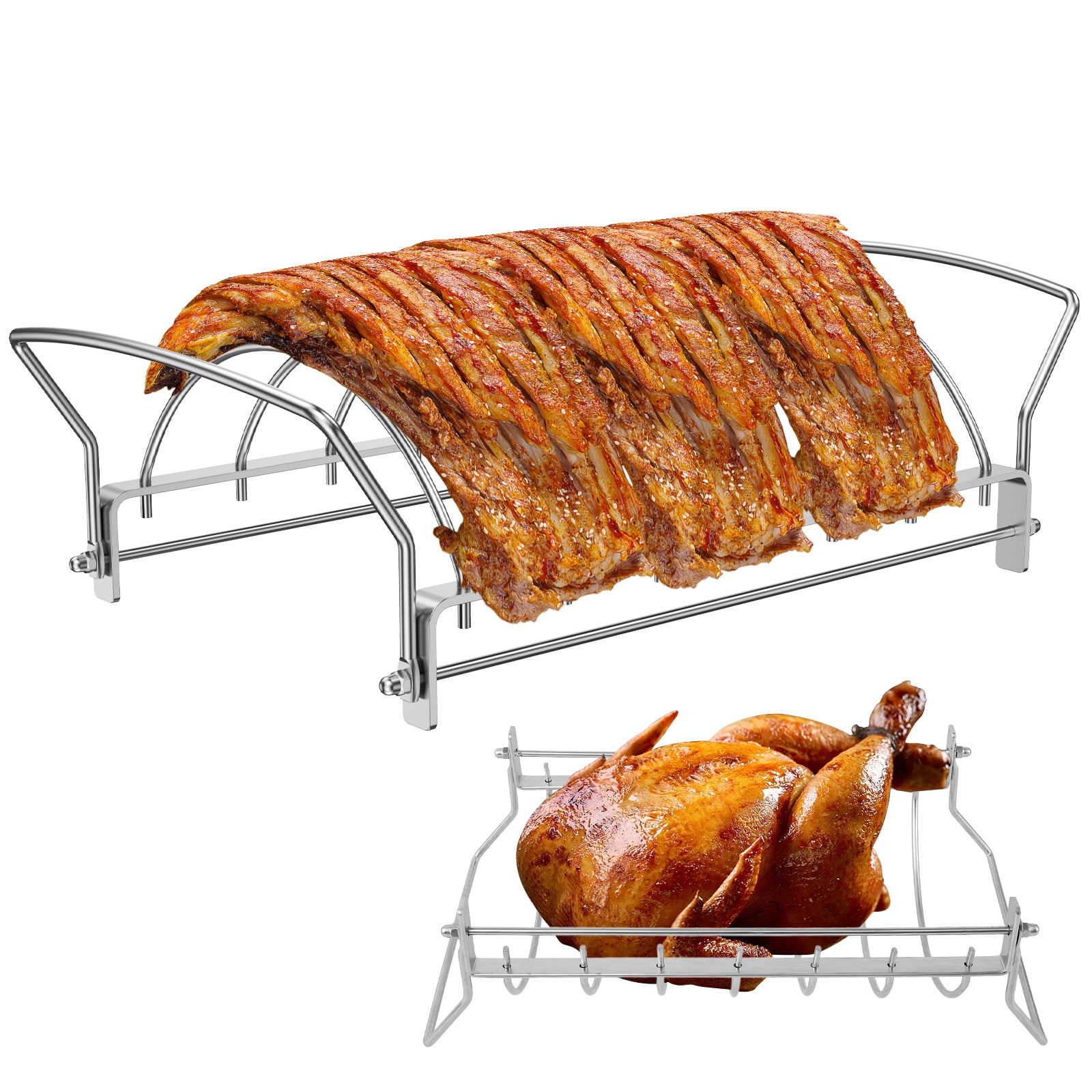 Keyohome Rib Rack Stainless Steel Rib Roasting Stand with Handle 6