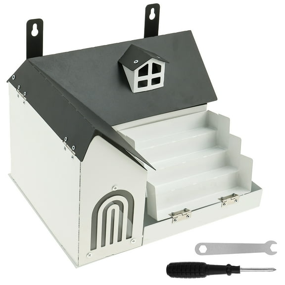 Keyohome Squirrel Feeder Metal Squirrel House Outdoors Squirrel House Box Decorative Squirrel Nesting House Squirrel Picnic Table with Drainage Hole Squirrel Box for Patio Balcony