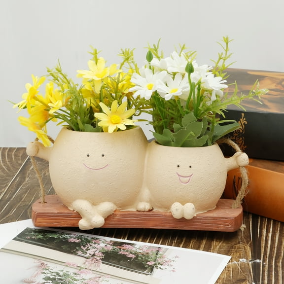 Keyohome Swinging Face Flower Pot Creative Smile Face Hanging Flower Pot Cute Vase Decoration for Shelf Tabletop Balcony