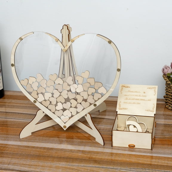 Keyohome Wedding Guest Book Kit Wooden Heart Shape Guest Book Drop Box for Wedding and Anniversary