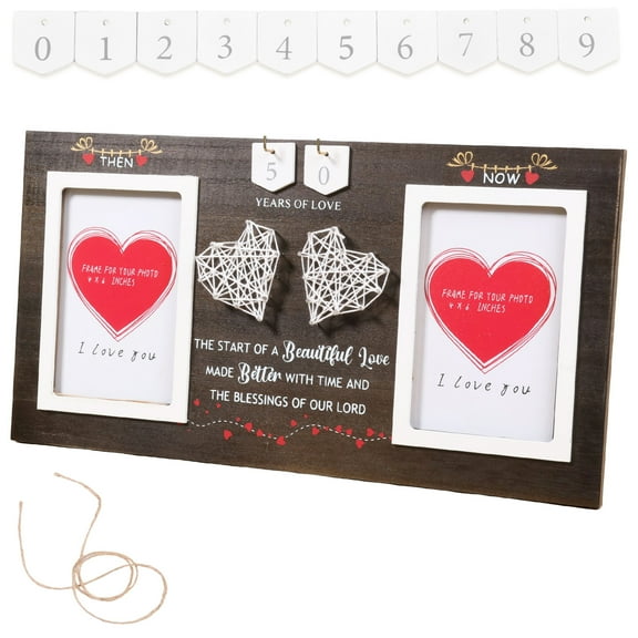 Keyohome Wood Celebrate Anniversary Photo Frame Customizable Milestone Year Then Now Picture Frame With Dual Glass for Tabletop or Wall Mount