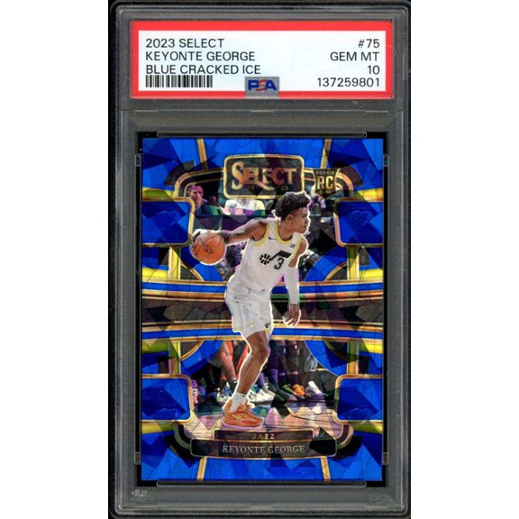 Keyonte George Rookie Card 2023-24 Select Blue Cracked Ice #75 PSA 10
