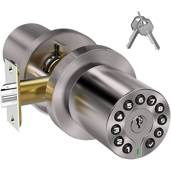 Keypad Door Knob with Key,Keyless Entry Door Lock, Code Locks Door Knob, Auto Lock,50 User Code,Easy to Install,for Home,Office,Hotel,Bedroom,Garage,No Deadbolt