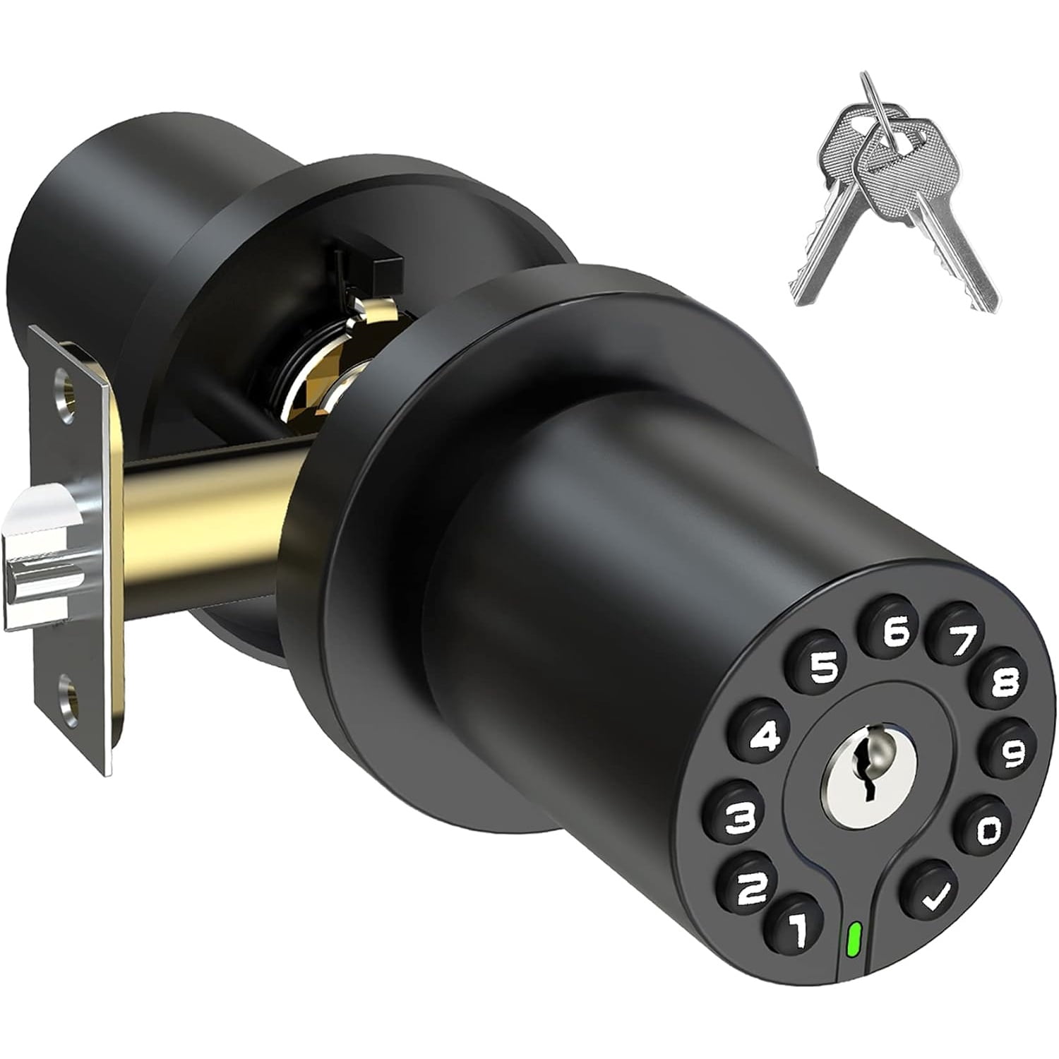 Keypad Door Knob with Key,Keyless Entry Door Lock, Code Locks Door Knob, Auto Lock,50 User Code,Easy to Install,for Home,Office,Hotel,Bedroom,Garage,No Deadbolt, Matte Black Finish