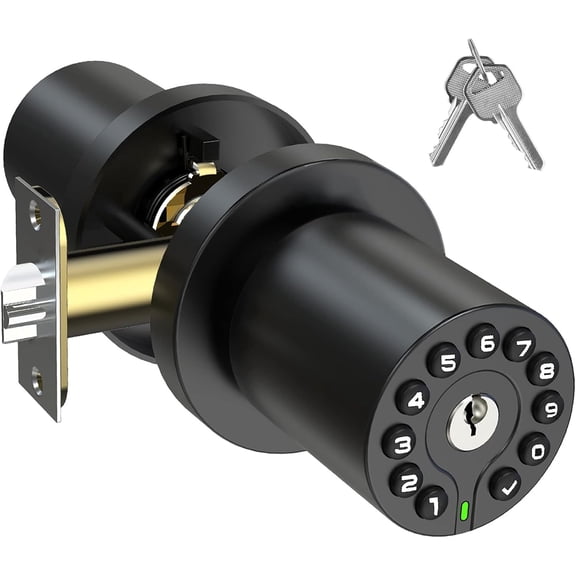 Keypad Door Knob with Key,Keyless Entry Door Lock, Code Locks Door Knob, Auto Lock,50 User Code,Easy to Install,for Home,Office,Hotel,Bedroom,Garage,No Deadbolt, Matte Black Finish