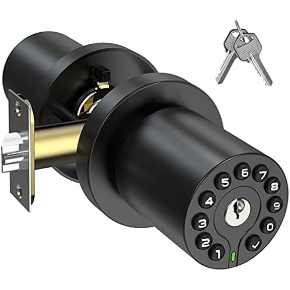 Keypad Door Knob with Key,Keyless Entry Door Lock, Code Locks Door Knob, Auto Lock,50 User Code,Easy to Install,for Home,Office,Hotel,Bedroom,Garage,No Deadbolt, Matte Black Finish