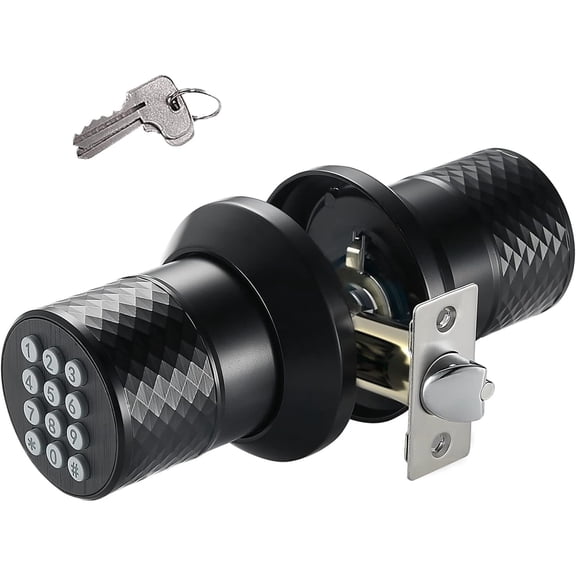 Keypad Door Knob Lock, Keyless Entry Door Knob with Anti-Slip Handle, Auto Lock, Electronic Black Door Knob, Safe and Easy Installation for Home, Office, Hotel and Garage