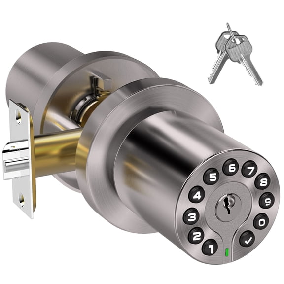 Keypad Door Knob with Key,Keyless Entry Door Lock, Code Locks Door Knob, Auto Lock,50 User Code, for Home,Office,Hotel,Bedroom,Garage,Not Deadbolt