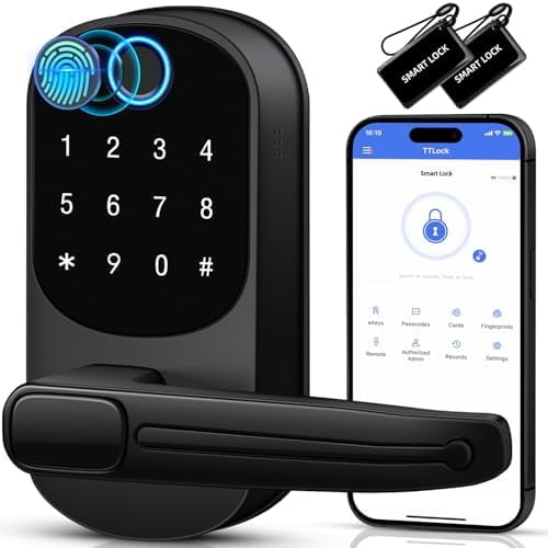 Keypad Door Lock with Handle, Keyless Entry Door Locks, Smart Fingerprint Smart Knob for Front, Electronic Digital Deadbolt, Smart Locks with App & Security Deadlocking$$Tools & Hardware Other