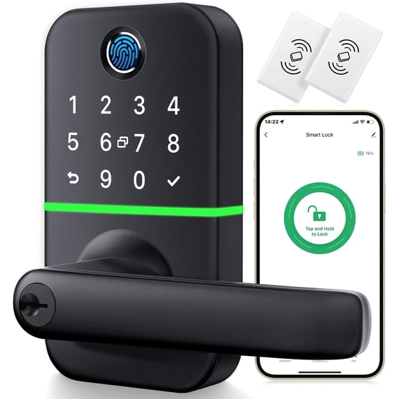 Keypad Smart Door Lock with Handle: Keyless Entry Fingerprint Lock - Digital Code Handle with Keypad - Electronic Smart Knob for Front Door - Deadbolt Alternative with App - Easy Installation