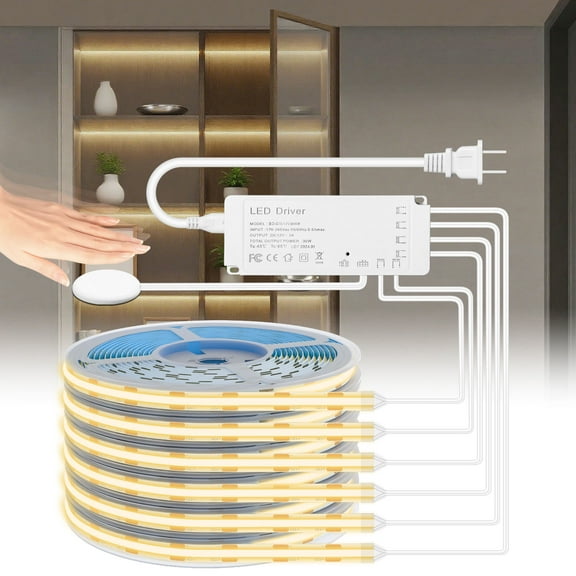 Keypai 6.56ft COB LED Strip Light, 6 Rolls of 3000K Flexible COB LED for Acoustic Panel and Wood Slat Wall Panels Parallel with Dimmable Touch Sensor Switch, Cuttable for Wood Slat Lighting, Shelf