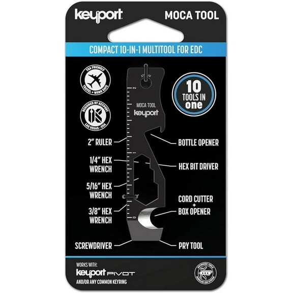 Keyport MOCA 10-in-1 Keychain Multitool (Black Stainless Steel) - Bottle Opener, Screwdriver, Box Opener | Keyport & Keychain Compatible