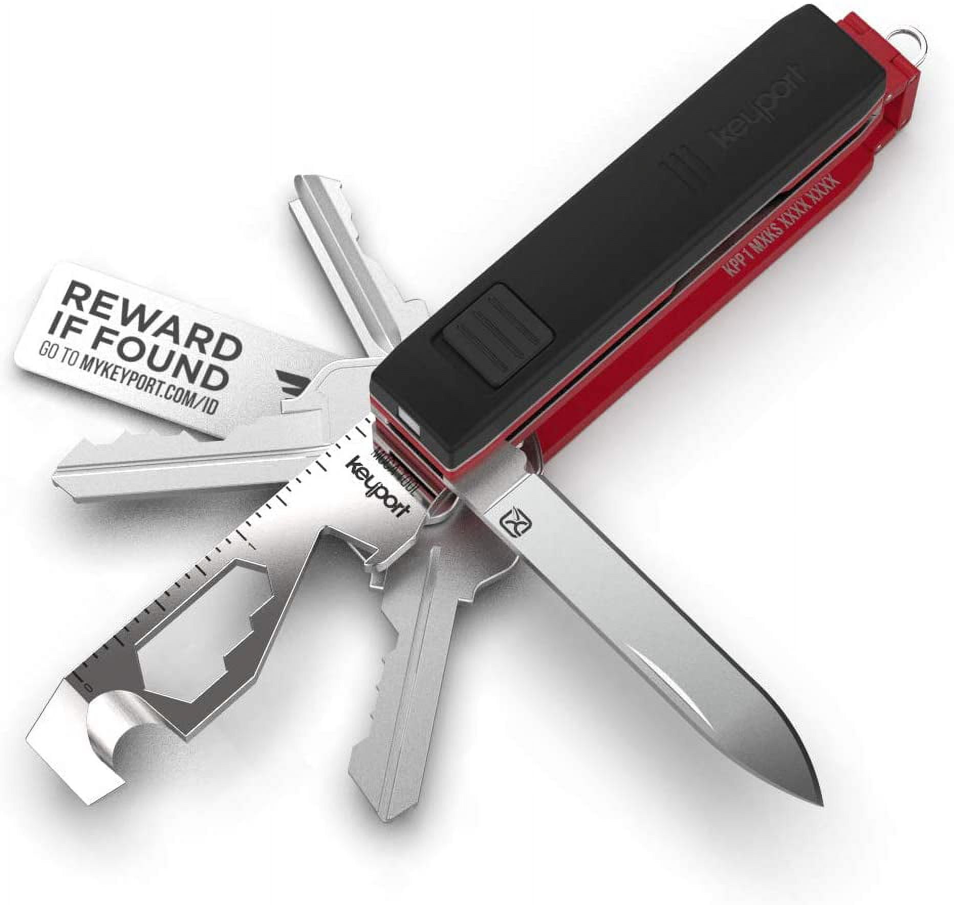 Keyport Pivot Outdoor Bundle: EDC Key Holder & Modular Swiss Army Multitool Keychain + Key Chain Pocketknife + Mini-Flashlight + MOCA 10-in-1 Key Tool + Lost & Found All-in-One (Red)