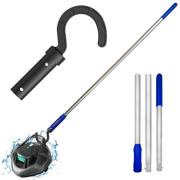 Keyrank Hook with Swimming Telescopic Pole for All Robotic Pool Cleaner Customized for Pool Vacuum Robot Cordless, above Ground and Underwater, 3-Section 3 Feet Adjustable Aluminum Pole with Hook