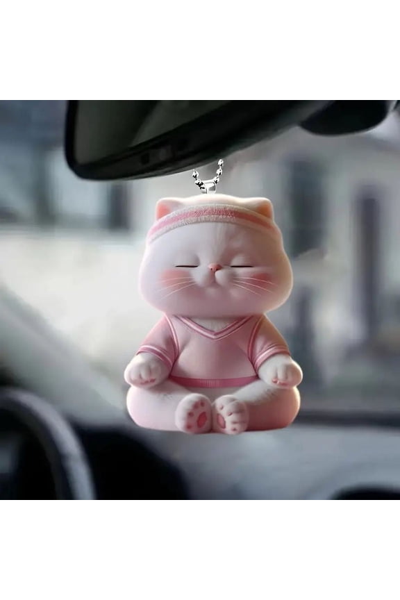 Keyring Backpack Hanging Accessories 2D Cute Sitting Cat Car Rearview Mirror Hanging Ornament Cat Charm Keychains Christmas Tree Hanging Ornament Keyring Backpack Decor for Women Girls