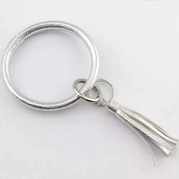 Keyring Bangles Bracelets with Leather Tassel Bangle Keychain Bracelet Women