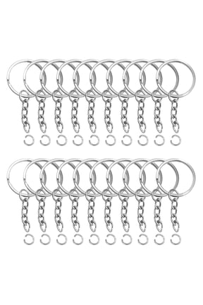 Keyring With Chain 100 Pieces,25mm Keyring,Key Chain,Keyring Chain,Key Chain for Crafts,Silver Rings,Split Rings for Keys,Crafts DIY