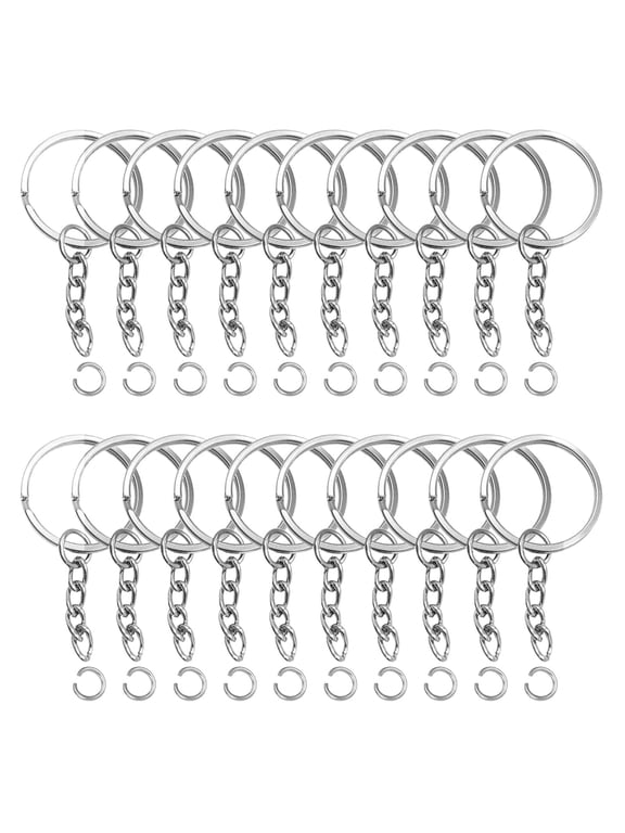 Keyring With Chain 100 Pieces,25mm Keyring,Key Chain,Keyring Chain,Key Chain for Crafts,Silver Rings,Split Rings for Keys,Crafts DIY