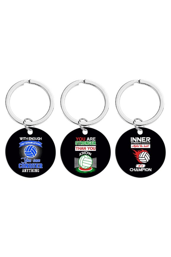 Keyring in Stock Volleyball Sports Motivational Round Tag Holiday Gift Metal Keyring Wholesale