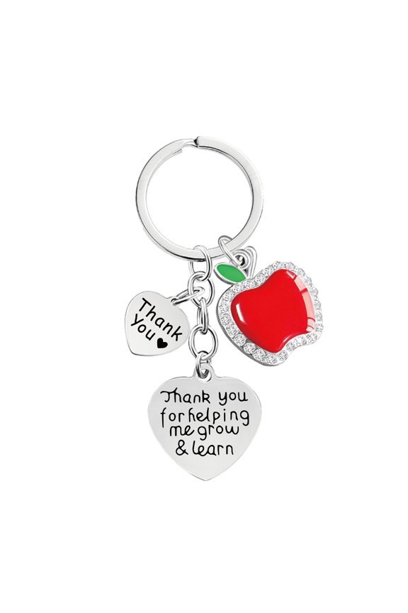 Keyring with Dripping Oil and Diamond Apple Design Graduation Season & Teacher Appreciation Day Gift for Educators Metal Keyring