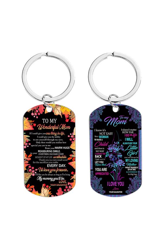 Keyring with Novel Design: Color-Printed Stainless Steel Pendant Keyring Mother's Day Gift: Metal Keyring