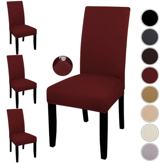Keyroal Solid Color Stretch Dining Chair Covers, 4‑Pack Elastic Spandex Slipcovers, Removable Washable Wrinkle‑Resistant Chair Seat Protectors for Dining Room, Kitchen, Wedding(wine red)