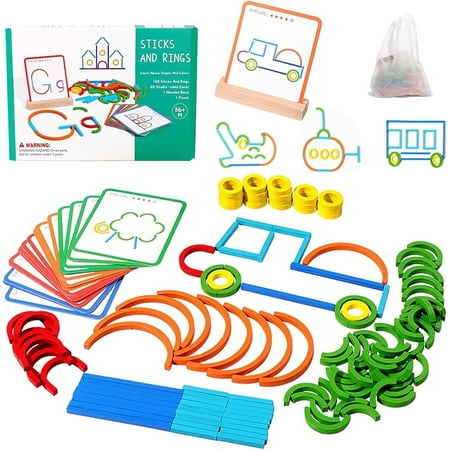 Keyrose 120 PCS Montessori Smart Sticks, 2025 New Quick Thinking Puzzle Blocks, Wooden Sticks and Rings Puzzle Game, Boost Creativity, Imagination & Focus