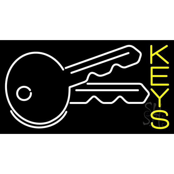 Keys With Key Logo LED Neon Sign 20" Tall x 37" Wide - inches Black Square Cut Acrylic Backing, with Dimmer - Premium built indoor Sign for Storefront, Store interior, Exhibition, Decor.