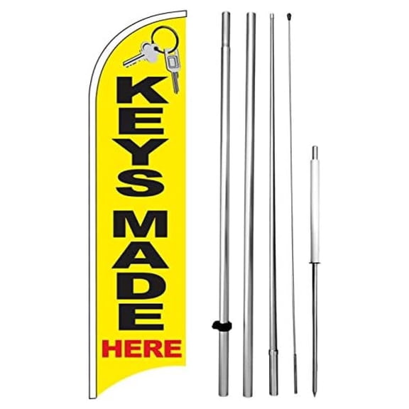 Keys Made HERE - Windless Swooper Flag Banner Sign Kit 15 ft Tall yb-h