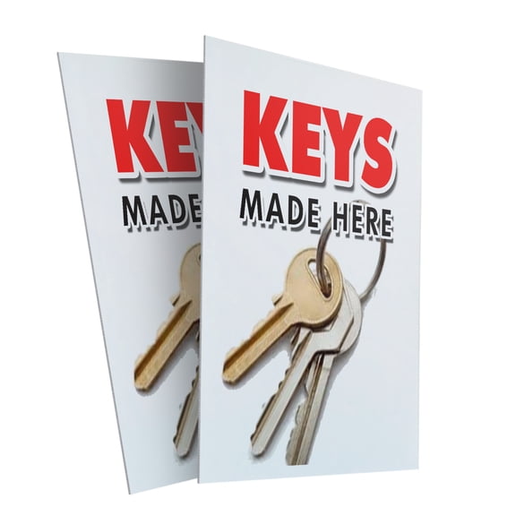 Keys Made Here (2-PACK) 24" x 36" Plastic Signs | Sign Insert 4mm Corrugated Plastic Signs Storefront Window Poster