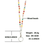Keys Neck Lanyards Wooden Beaded Clip Necklaces Set - Fashionable ID Badge Easy-Pull Button Sweater Necklace with Accessories
