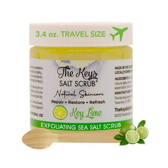 The Keys Sea Salt Scrub - Exfoliating Body Scrub with Wooden Spoon- Foot Scrub and Hand Scrub for men, women - Made with Pure Florida Sea Salt Organic Essential Oils & Nutrients, Key Lime, 3.4 oz